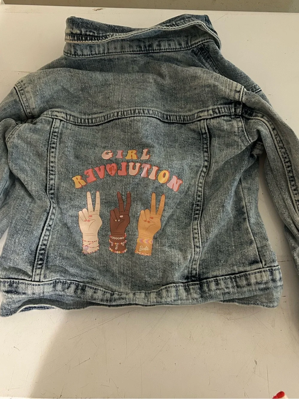 Kids Denim Jacket with 'Bella' Embroidery - Light Blue 4/5